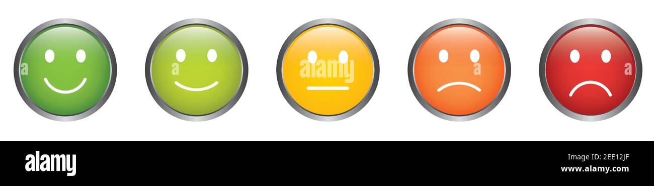 Boutons de vecteur de rétroaction avec icônes smiley dans différentes couleurs de heureux de triste Illustration de Vecteur Boutons de vecteur de rétroaction avec icônes smiley dans différentes couleurs de heureux de triste Illustration de Vecteur