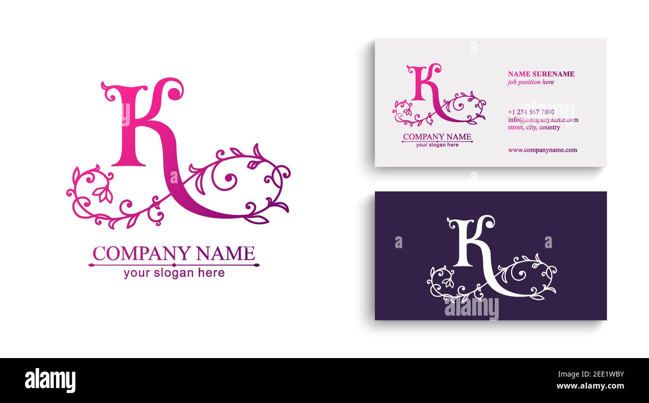 Modèle de logo Letter K. Monnogram, délicat motif floral. Logo personnel. Conception vectorielle. Illustration de Vecteur