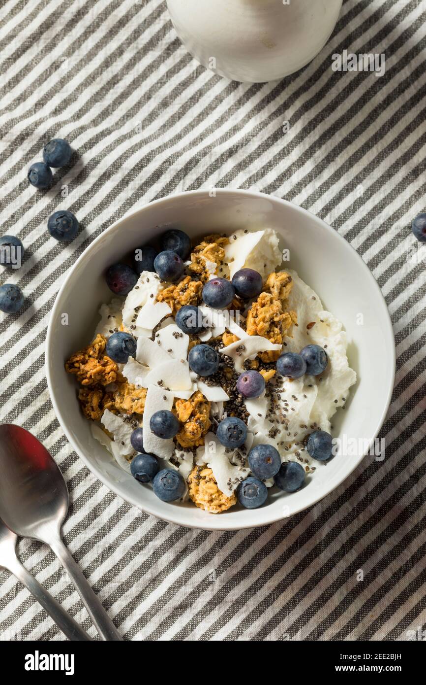 Assiette de yaourt à la ricotta maison saine avec fruits et granola Banque D'Images