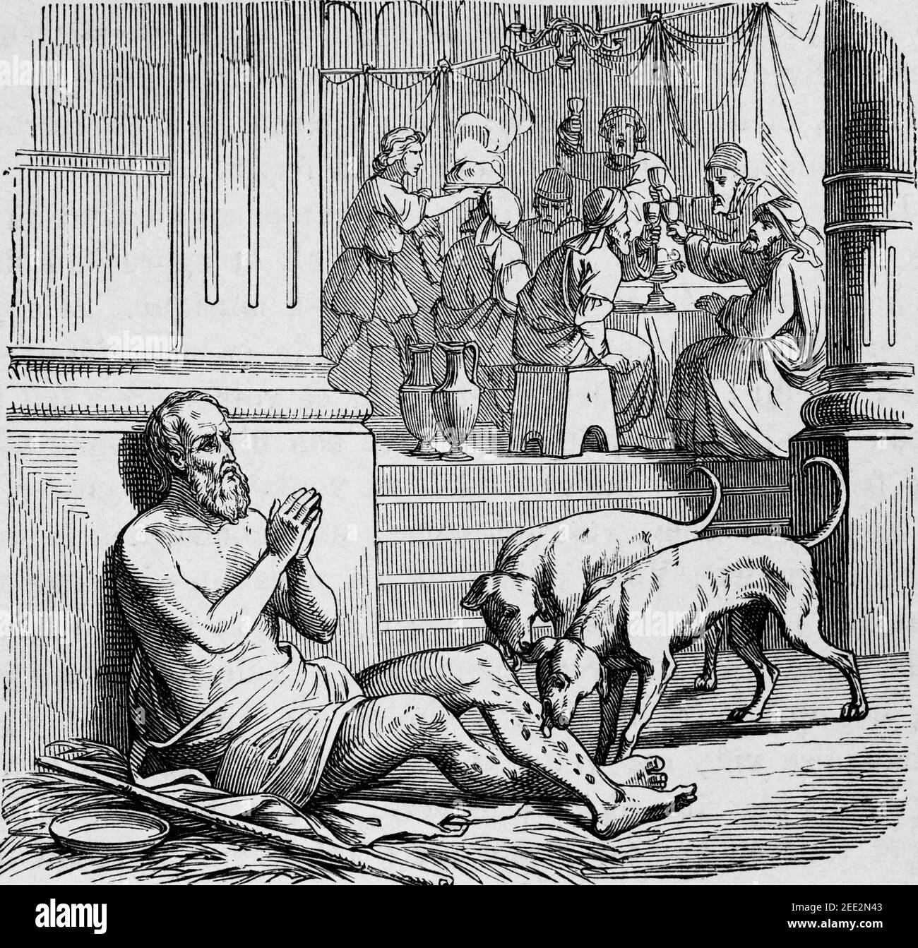 Parabole de l’Homme riche et Lazare, scène du Nouveau Testament, Histoire biblique de l’ancien Testament, Banque D'Images