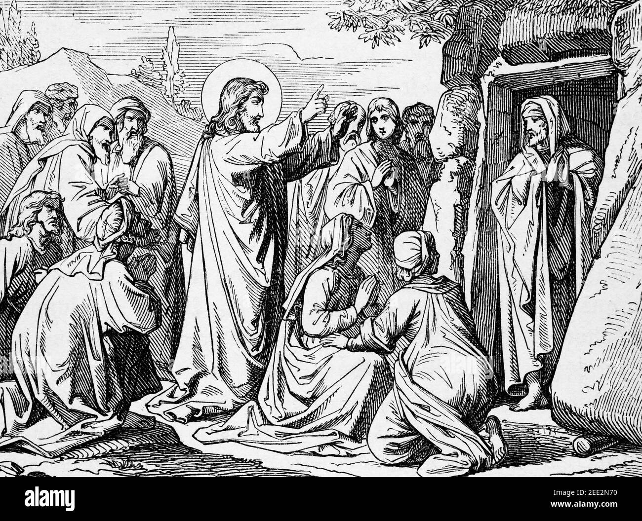 La Résurrection de Lazarus, scène du Nouveau Testament, Histoire biblique de l’ancien Testament, Banque D'Images