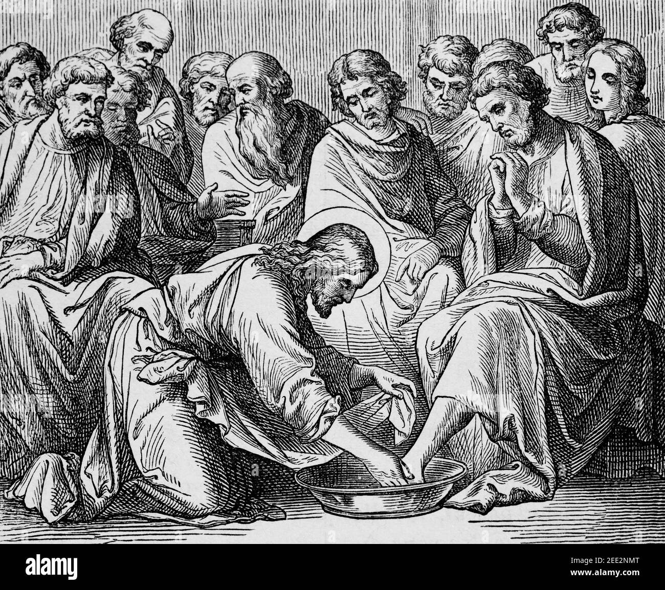 Jésus lave les pieds de ses disciples, scène du Nouveau Testament, Histoire biblique de l'ancien Testament, Banque D'Images