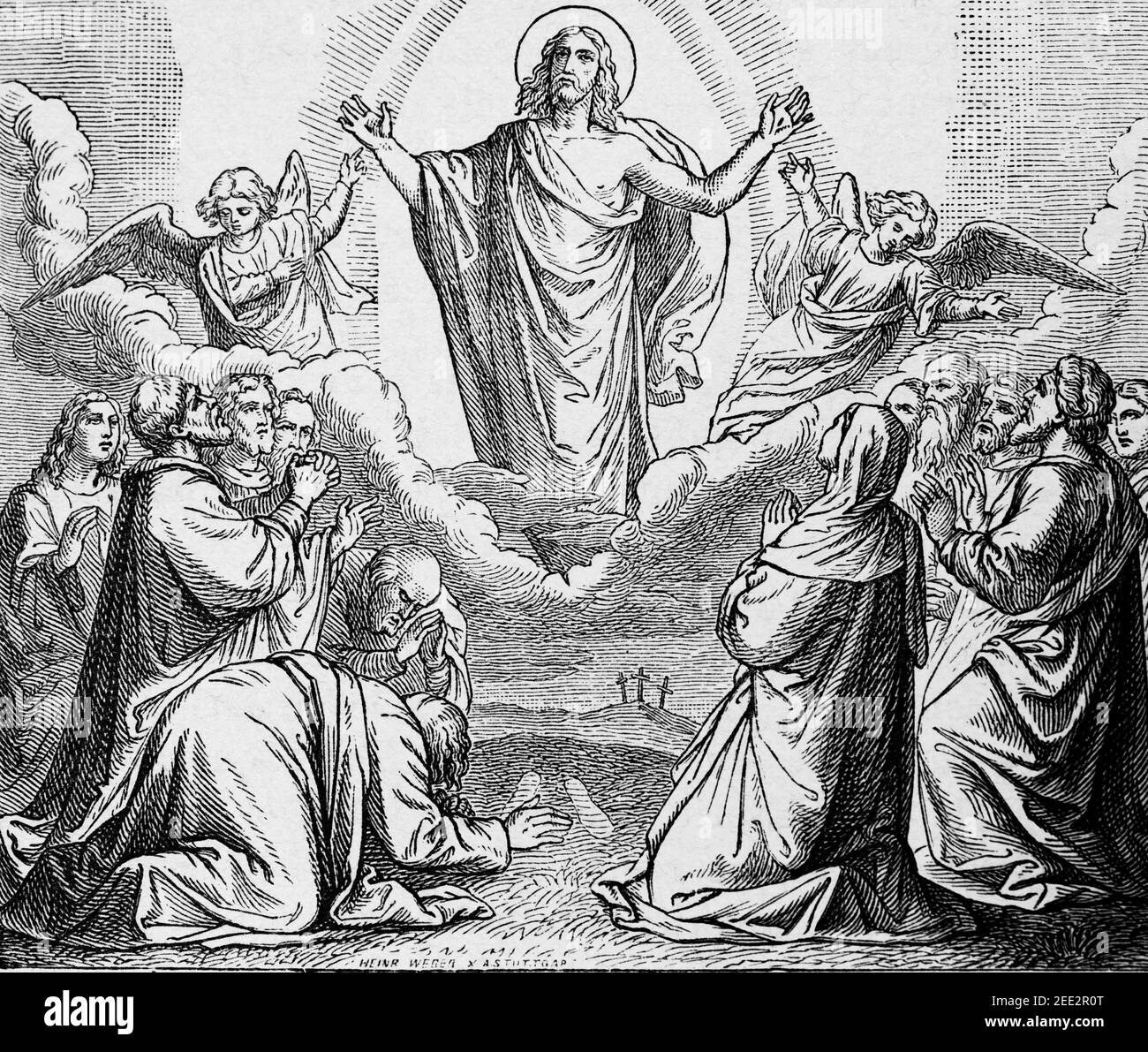 Promesse de l'Esprit Saint. Deuxième mission des Apôtres. Ascension de Jésus. Scène du Nouveau Testament Banque D'Images