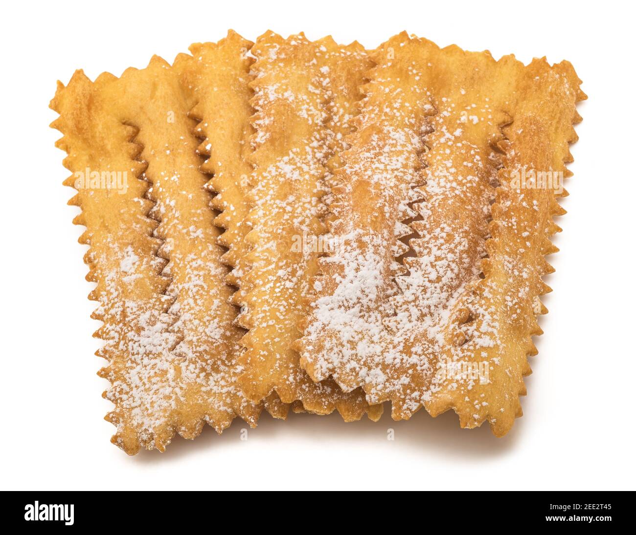 Gâteau typique italien Chiacchere isolé sur blanc Banque D'Images