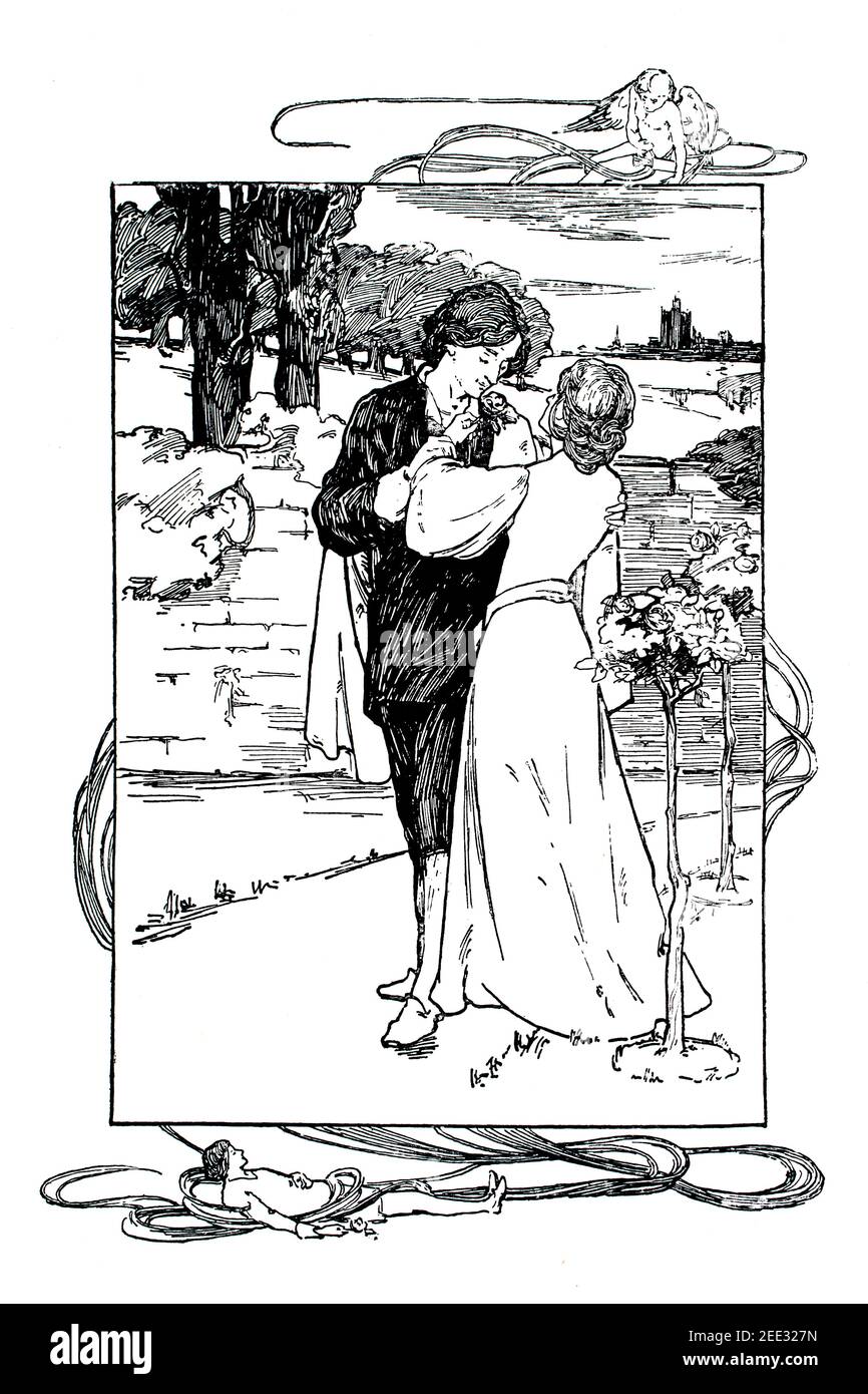 Illustration du poème de la fille de Gardener de Tennyson par Charles Augustus Howell, en 1899 The Studio an Illustrated Magazine of Fine and Applied Art Banque D'Images