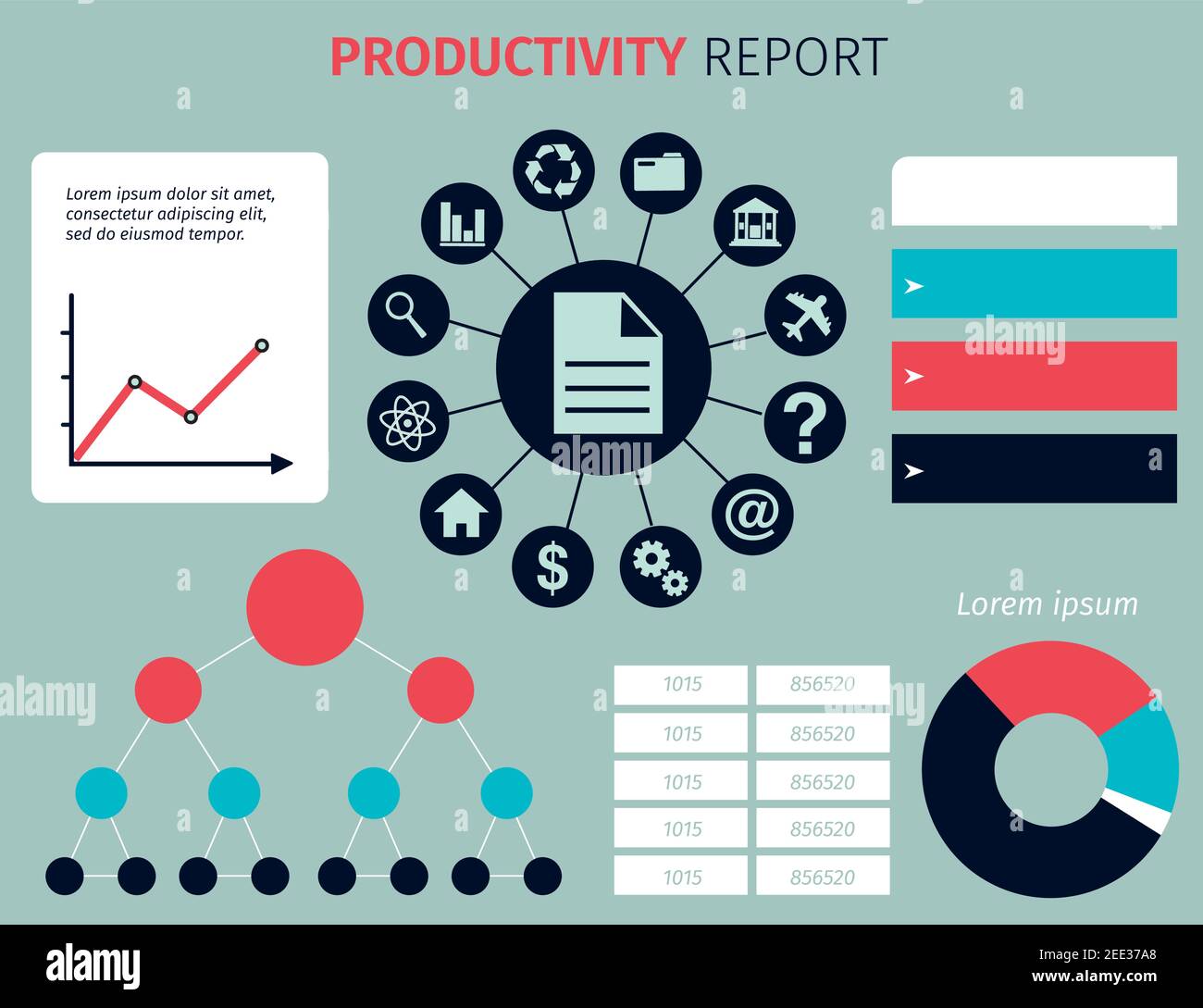 Tableau de bord graphique du rapport de productivité de l'entreprise Illustration de Vecteur