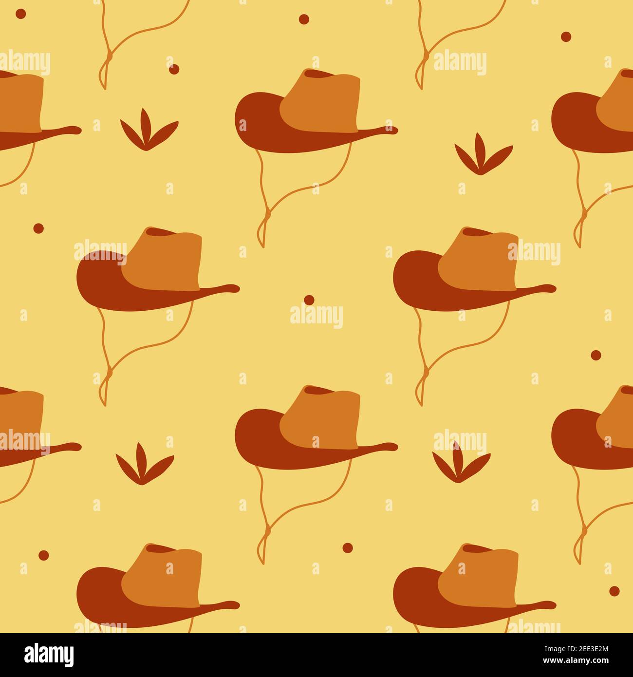 Chapeau de cowboy sans coutures. Fond de concept de chapeau de cow-boy créatif. Arrière-plan et dessins orange de style dessin animé Illustration de Vecteur