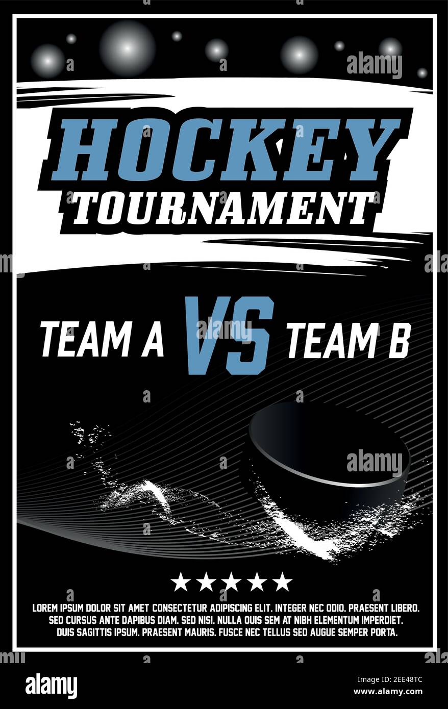 Motif vectoriel d'affiche de tournoi de hockey avec un disque tournant glace Illustration de Vecteur