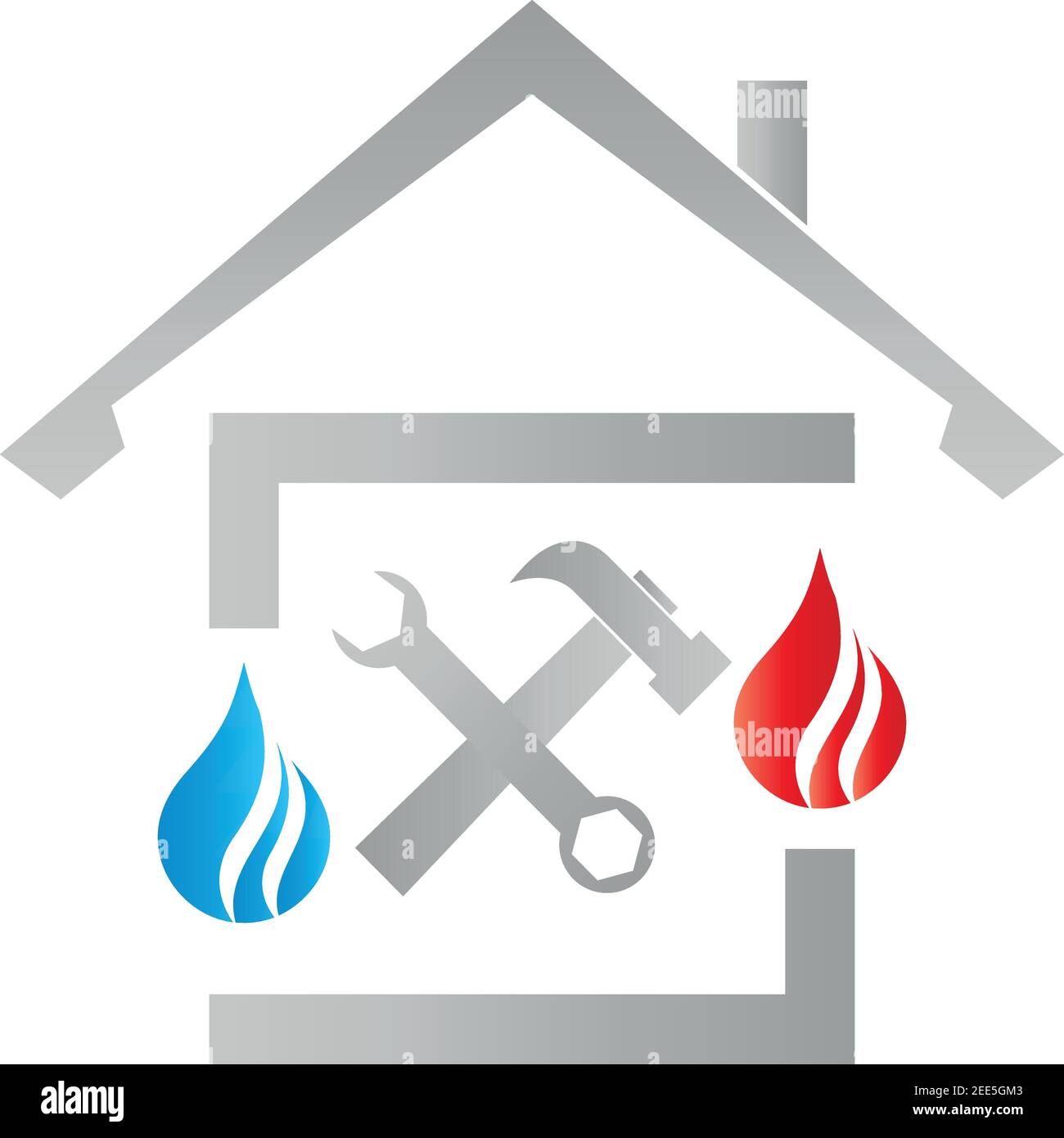 Maison, goutte d'eau, flamme, outils, plombier, logo plombier, logo Illustration de Vecteur