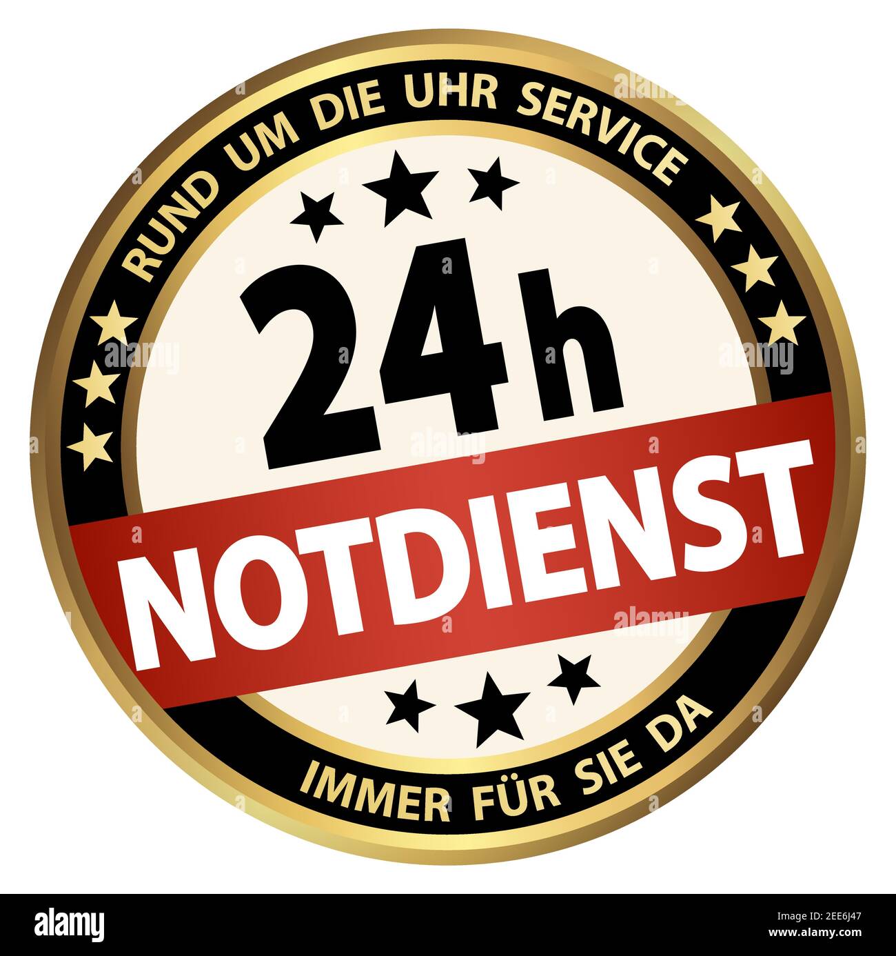 fichier vectoriel eps. Bouton rond pour l'utilisation commerciale et publicitaire, isolé sur fond blanc. Avec texte 24 heures service d'urgence (allemand) Illustration de Vecteur