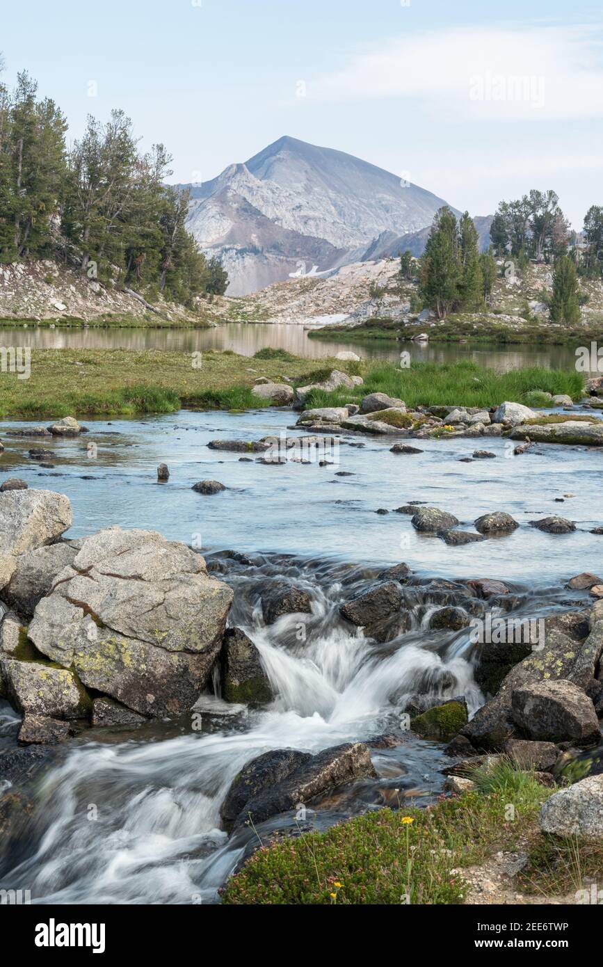 Ruisseau de sortie d'un lac dans les montagnes Wallowa de l'Oregon. Banque D'Images