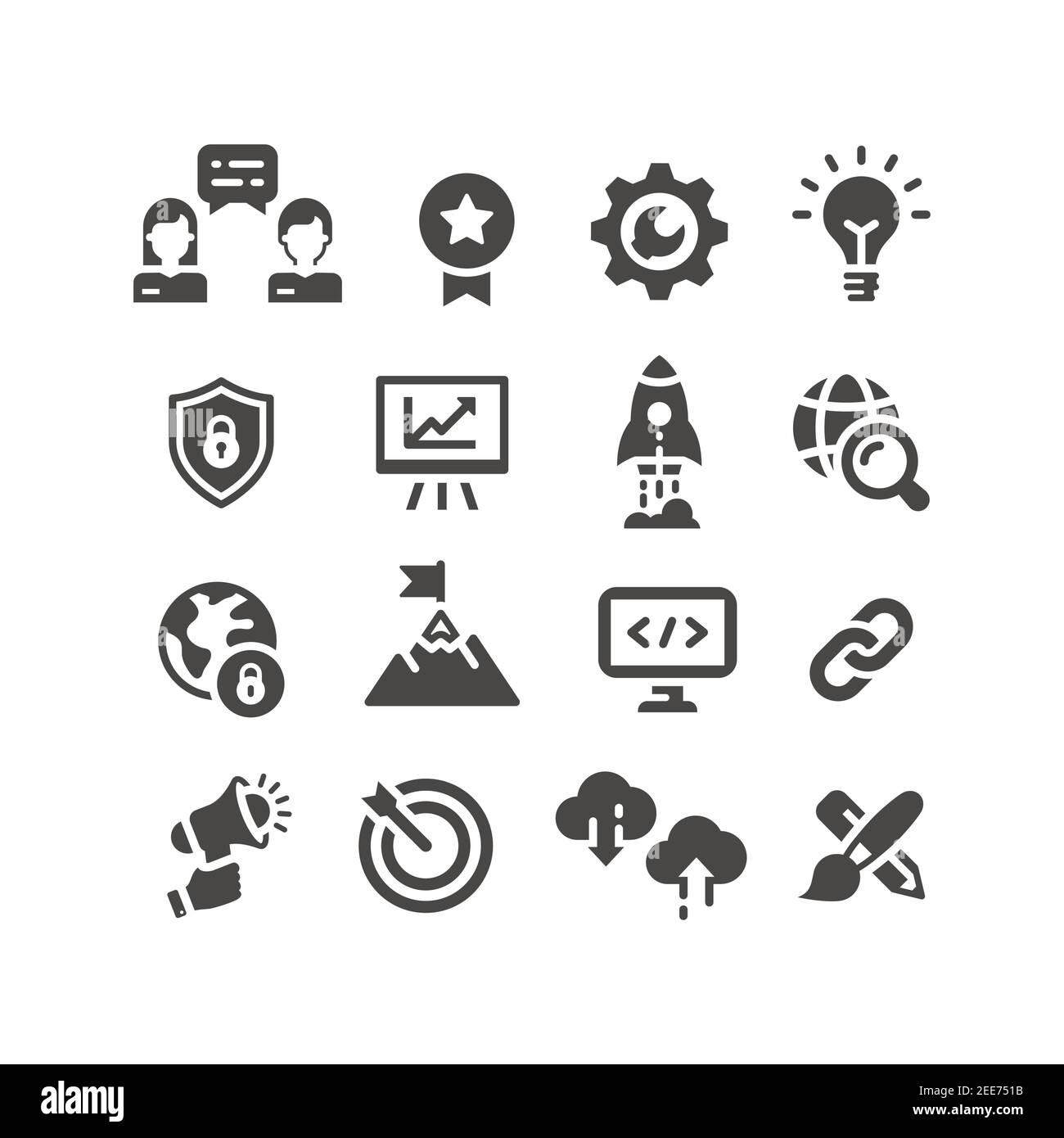 Ensemble d'icônes vectorielles noires SEO. Optimisation des moteurs de recherche, symboles de site Web. Icônes Web Business. Illustration de Vecteur