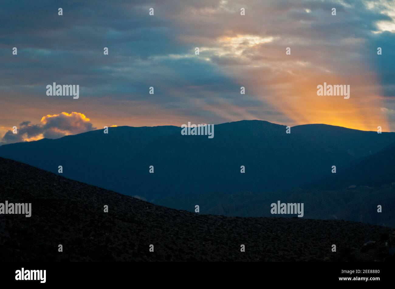 Quebrada de Humahuaca, coucher de soleil. Jujuy, Argentine Banque D'Images