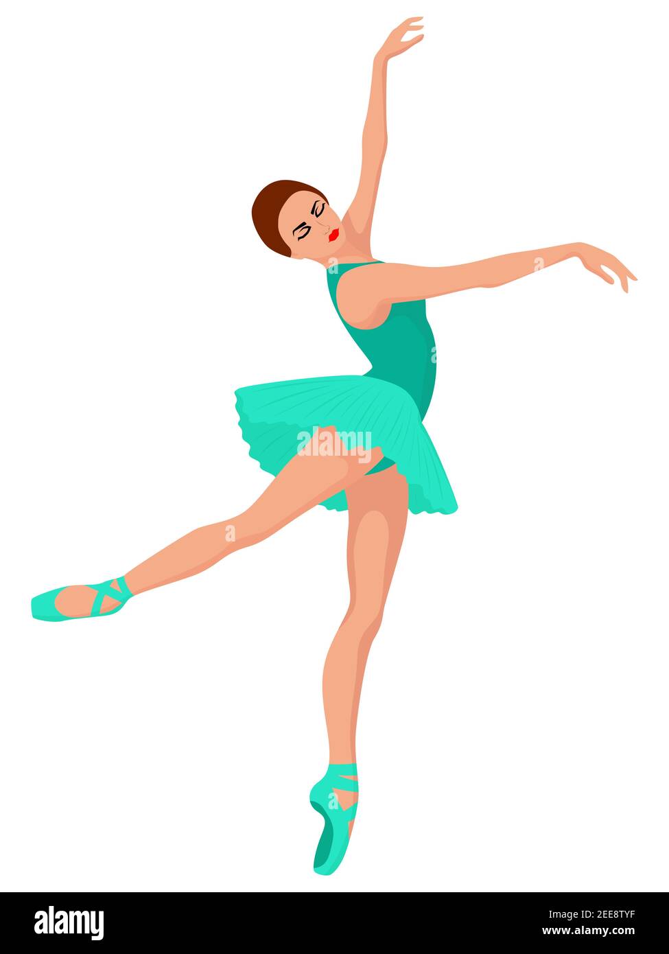 Belle danseuse en robe turquoise à pointe, dessin à la main vecteur, isolée sur fond blanc Illustration de Vecteur
