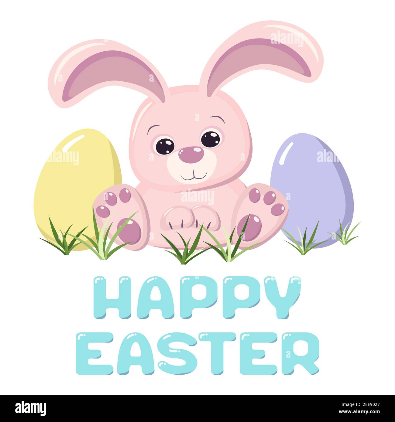Dessin De Lapin De Paques En Couleur Joyeuses Pâques mignon lapin rose dans l'herbe avec des œufs peints. Une  carte de vœux ou une bannière aux couleurs vives. Illustration vectorielle  en dessin animé plat St Image Vectorielle Stock -