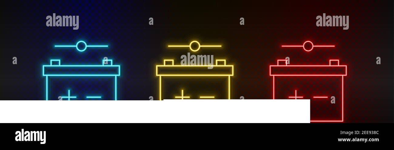 Pile du jeu d'icônes au néon, contact. Ensemble d'icônes vectorielles de néon rouge, bleu et jaune Illustration de Vecteur
