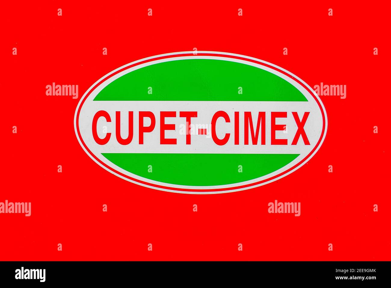 Logo Cupet-Cimex estampillé dans une pompe à gaz, Cupet-Cimex est le distributeur exclusif d'essence dans l'île des Caraïbes et est une entreprise publique Banque D'Images