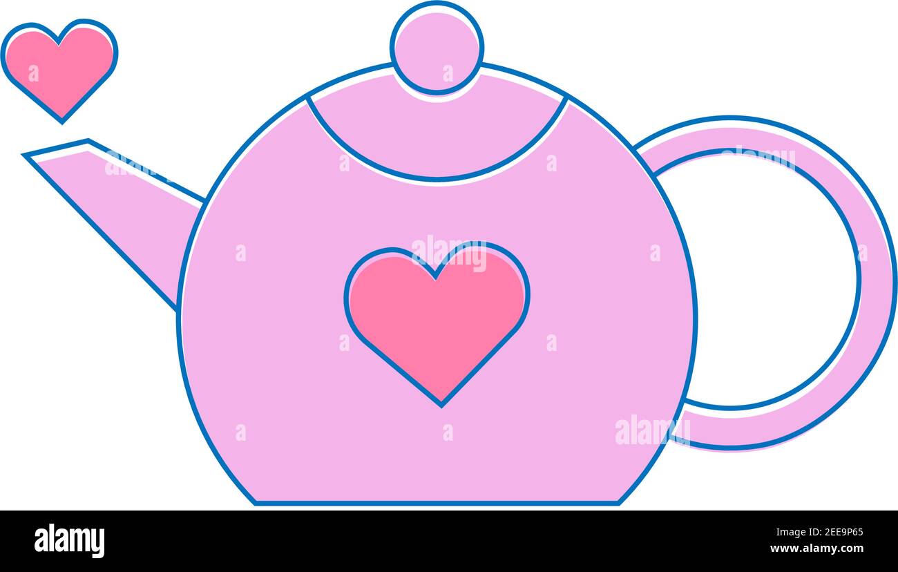 Théière rose douce avec coeur, icône vectorielle Illustration de Vecteur