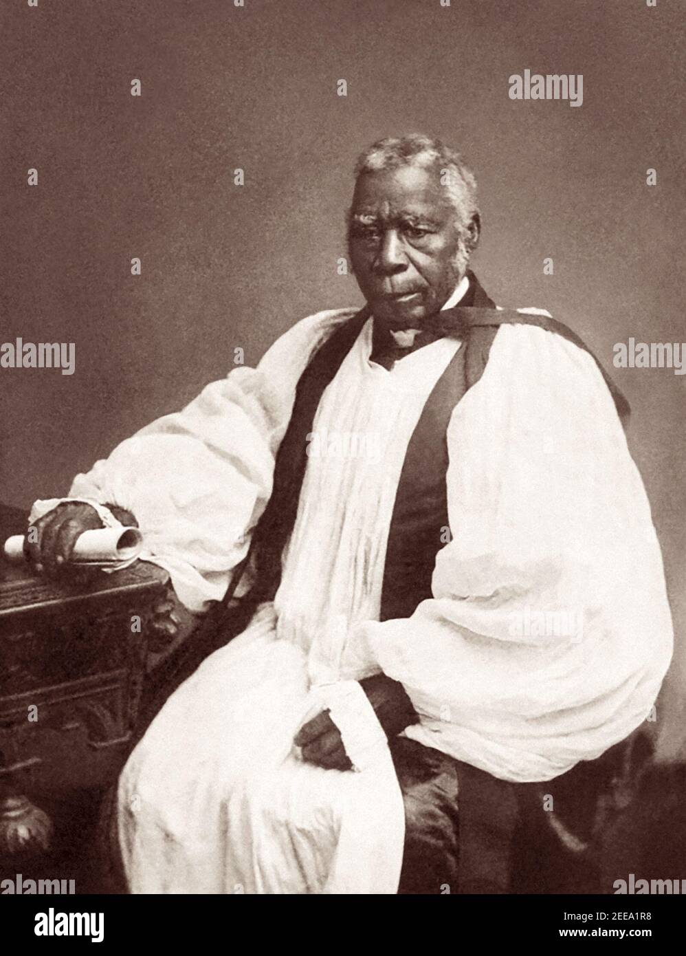 Samuel Ajayi Crowther (c1809–1891), ancien esclave devenu le premier évêque anglican noir. Crowther a été ordonné par la Société missionnaire de l'Église et, en 1864, a été consacré évêque du territoire du Niger en Afrique. Linguiste, titulaire d'un doctorat honorifique en divinité de l'Université d'Oxford, M. Crowther a travaillé à la traduction de la Bible dans plus d'une langue africaine. Banque D'Images