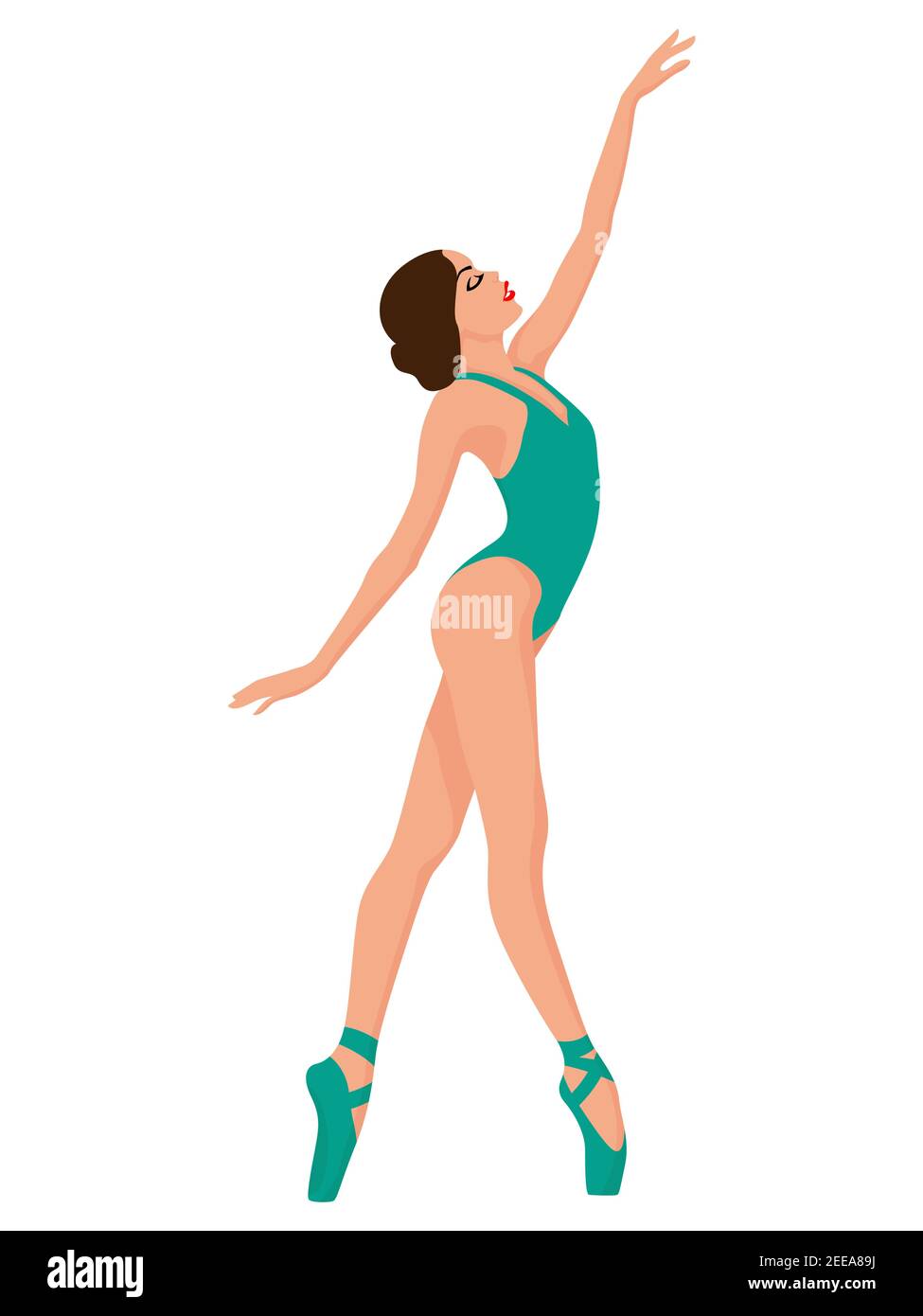 Ballerine élégante en léopard turquoise et en pointe, dessin vectoriel à la main, isolée sur fond blanc Illustration de Vecteur