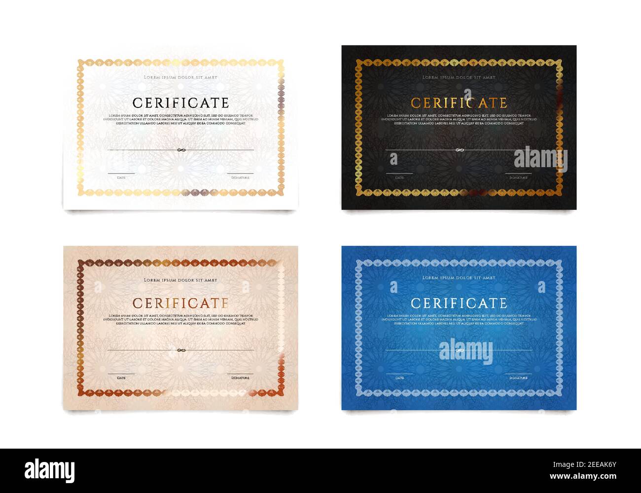 Ensemble de différents certificat de luxe gagnant, diplôme blanc sur blanc Illustration de Vecteur