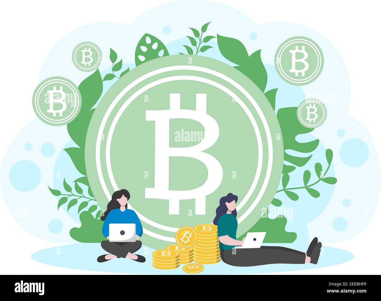 Crypto-monnaie Illustration Flat Design avec homme d'affaires mineurs et pièces. Pour la technologie financière, blockchain, et le concept d'analyse de données Illustration de Vecteur