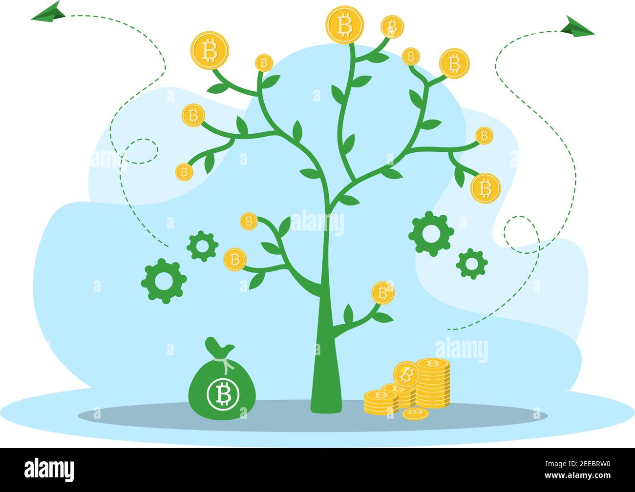 Crypto-monnaie Illustration Flat Design avec homme d'affaires mineurs et pièces. Pour la technologie financière, blockchain, et le concept d'analyse de données Illustration de Vecteur
