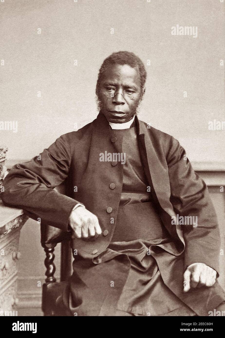 Samuel Ajayi Crowther (c1809–1891), ancien esclave devenu le premier évêque anglican noir. Crowther a été ordonné par la Société missionnaire de l'Église et, en 1864, a été consacré évêque du territoire du Niger en Afrique. Linguiste, titulaire d'un doctorat honorifique en divinité de l'Université d'Oxford, M. Crowther a travaillé à la traduction de la Bible dans plus d'une langue africaine. Banque D'Images