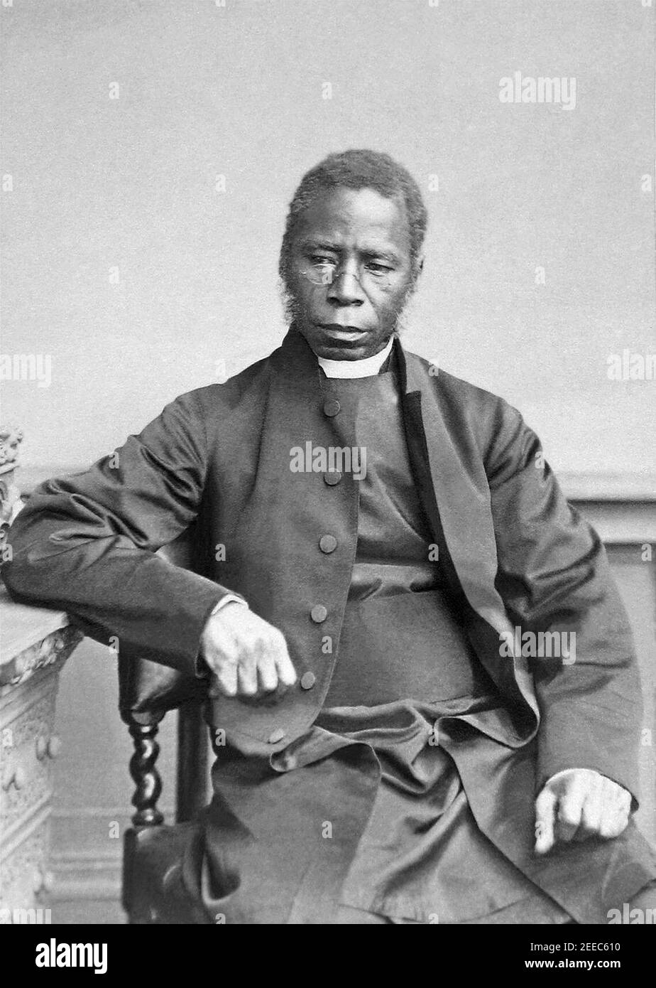 Samuel Ajayi Crowther (c1809–1891), ancien esclave devenu le premier évêque anglican noir. Crowther a été ordonné par la Société missionnaire de l'Église et, en 1864, a été consacré évêque du territoire du Niger en Afrique. Linguiste, titulaire d'un doctorat honorifique en divinité de l'Université d'Oxford, M. Crowther a travaillé à la traduction de la Bible dans plus d'une langue africaine. Banque D'Images