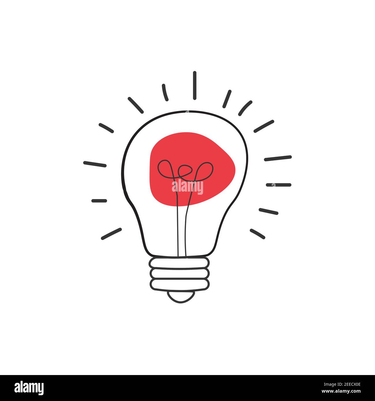Icône représentant une ampoule Vector dessinée à la main avec concept d'idée. Brainstorming et travail d'équipe. Concept ireka icon. Affiche Doodle dessinée à la main. Vecteur de brut Illustration de Vecteur