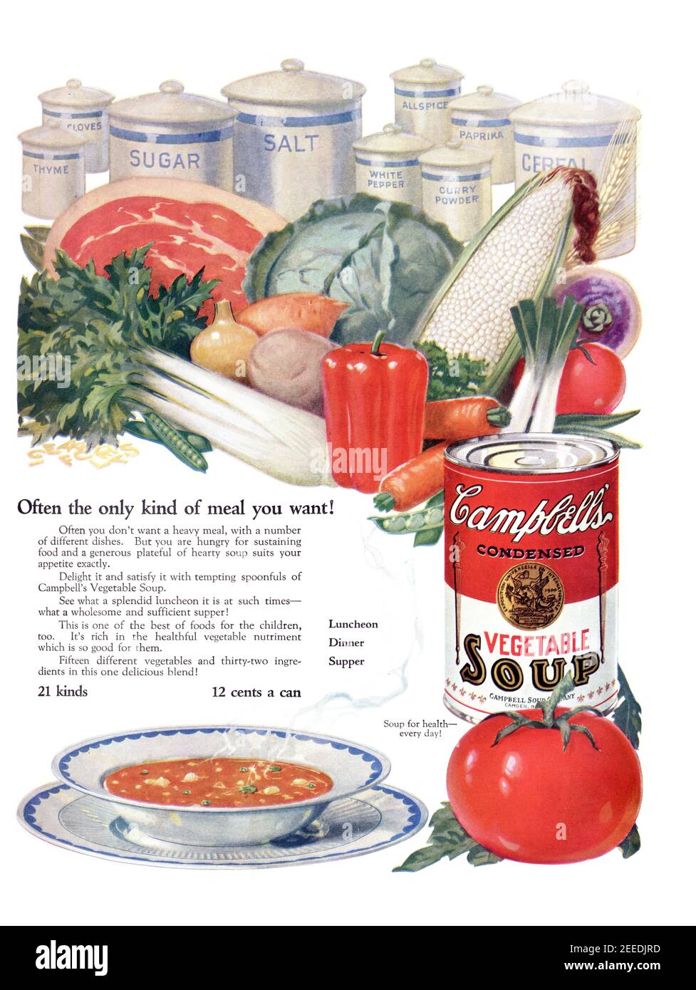 1925 Campbell Soup 'souvent le seul type de repas que vous voulez!' Publicité, retouchée et ravivée, nettoyée, qualité poster, 600dpi Banque D'Images