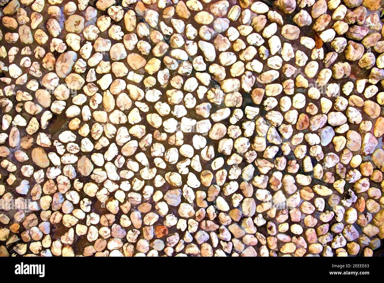 Fond créatif de pavage de petites pierres naturelles. Texture galet blanche. Illustration
