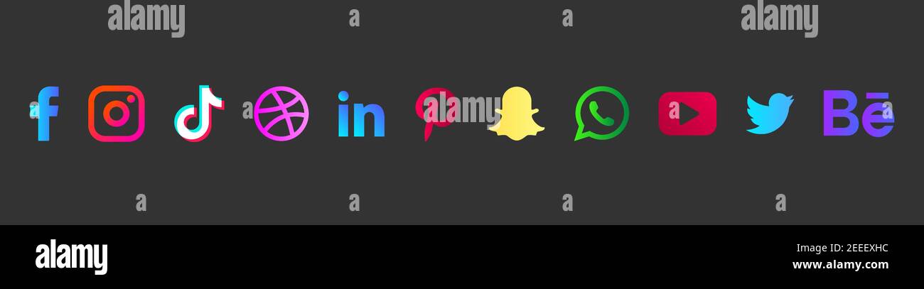 Logos de réseaux sociaux populaires isolés sur Facebook, Instagram, Twitter, Snapchat, WhatsApp Illustration de Vecteur