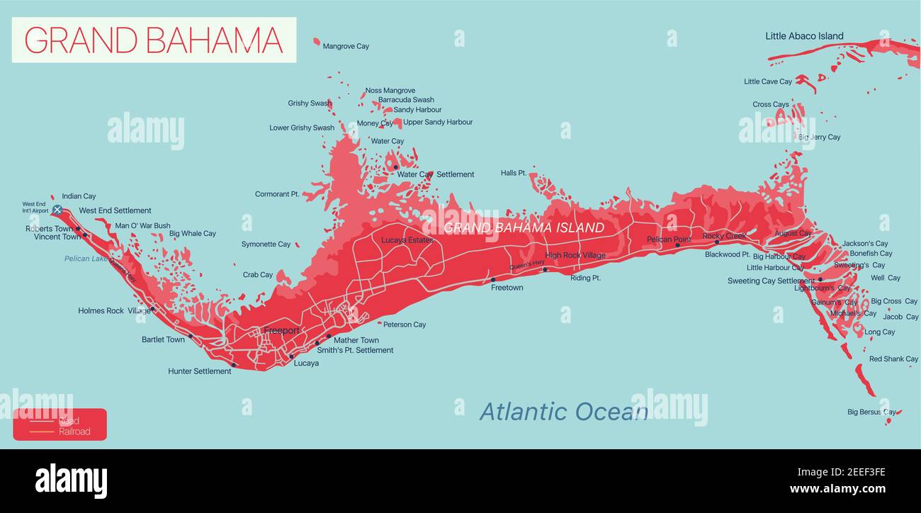 Île de Grand Bahama carte modifiable détaillée, fichier vectoriel EPS-10 Illustration de Vecteur