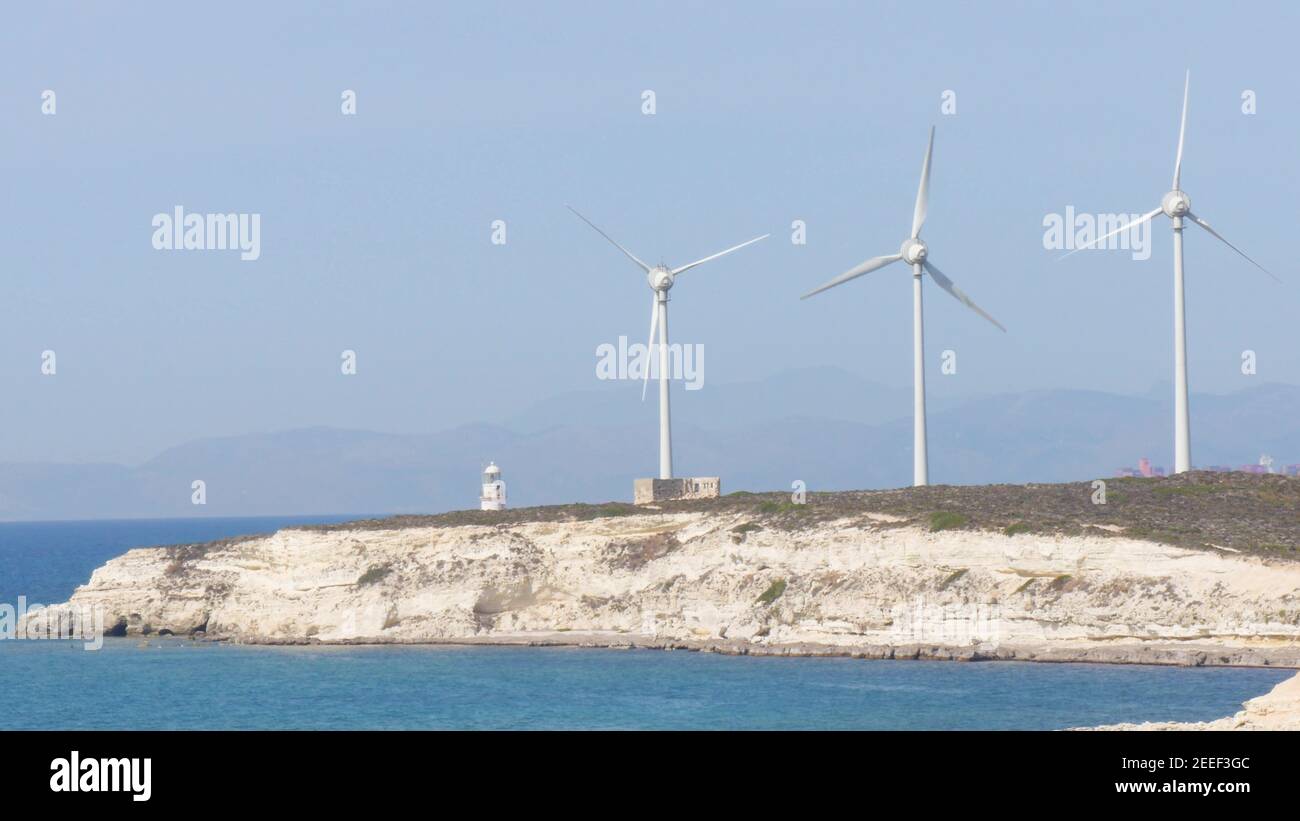 Éoliennes à Bozcaada Shore , Canakkale, Turquie. Banque D'Images