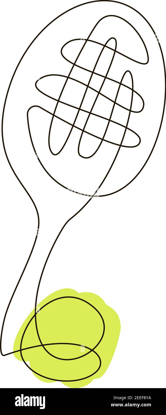 raquette de tennis et main de balle dessinant une ligne d'esquisse continue Illustration de Vecteur