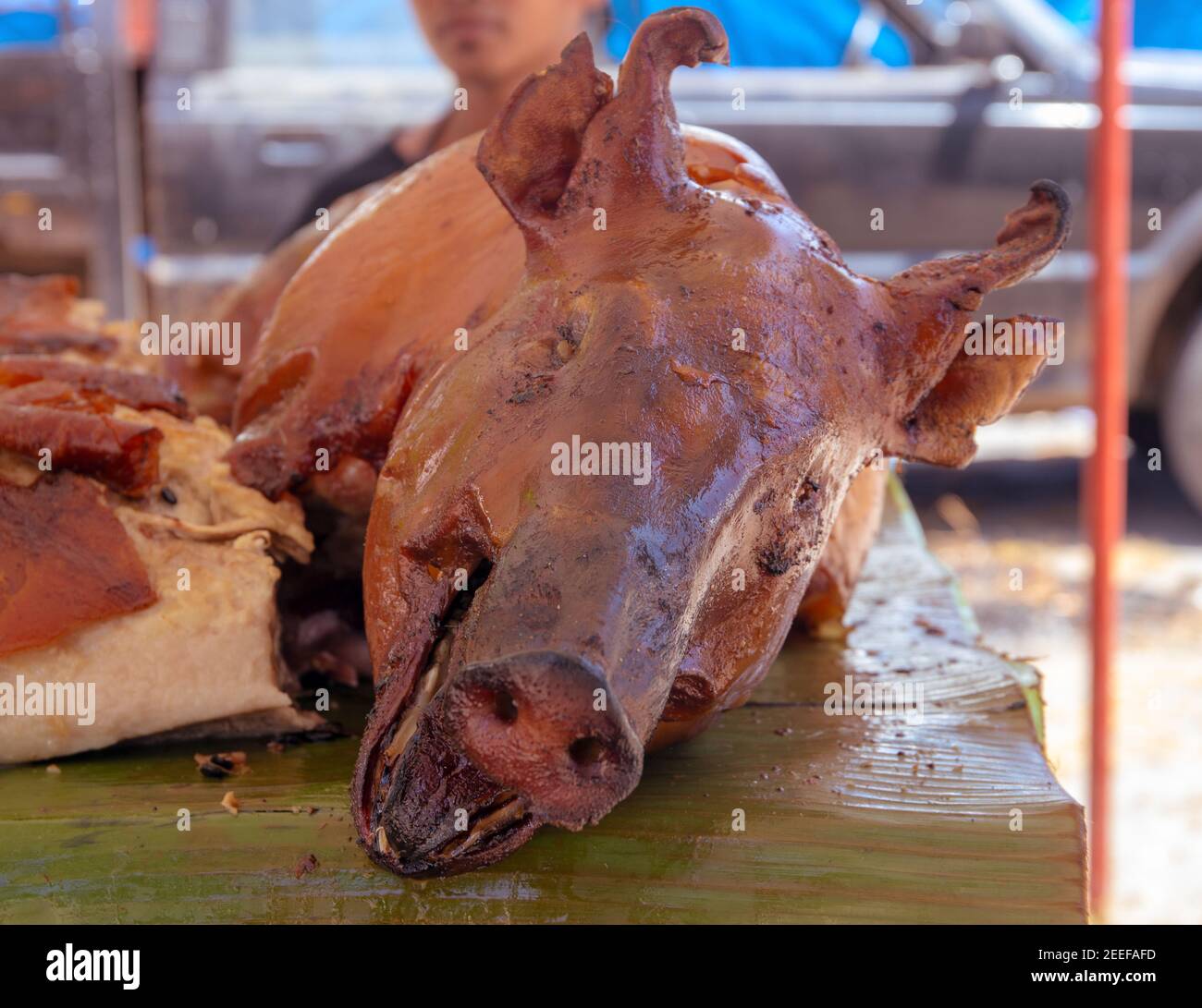 Tête de porc grillée, cuisine nationale philippine. Barbecue de porc entier. Porc rôti avec une