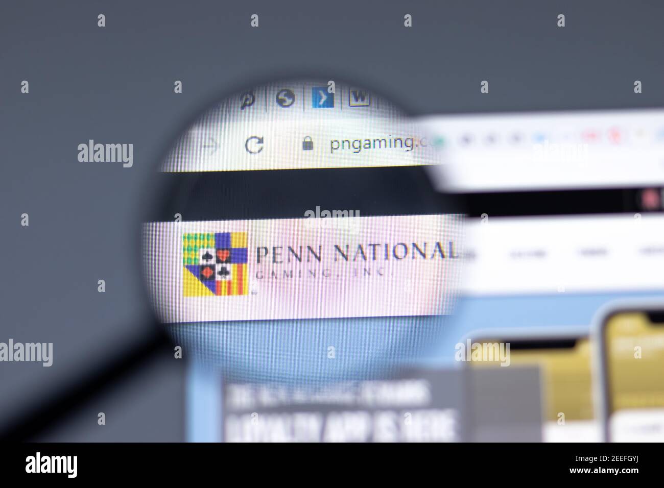 New York, Etats-Unis - 15 février 2021 : site Web Penn National Gaming dans un navigateur avec logo de la société, Editorial Banque D'Images