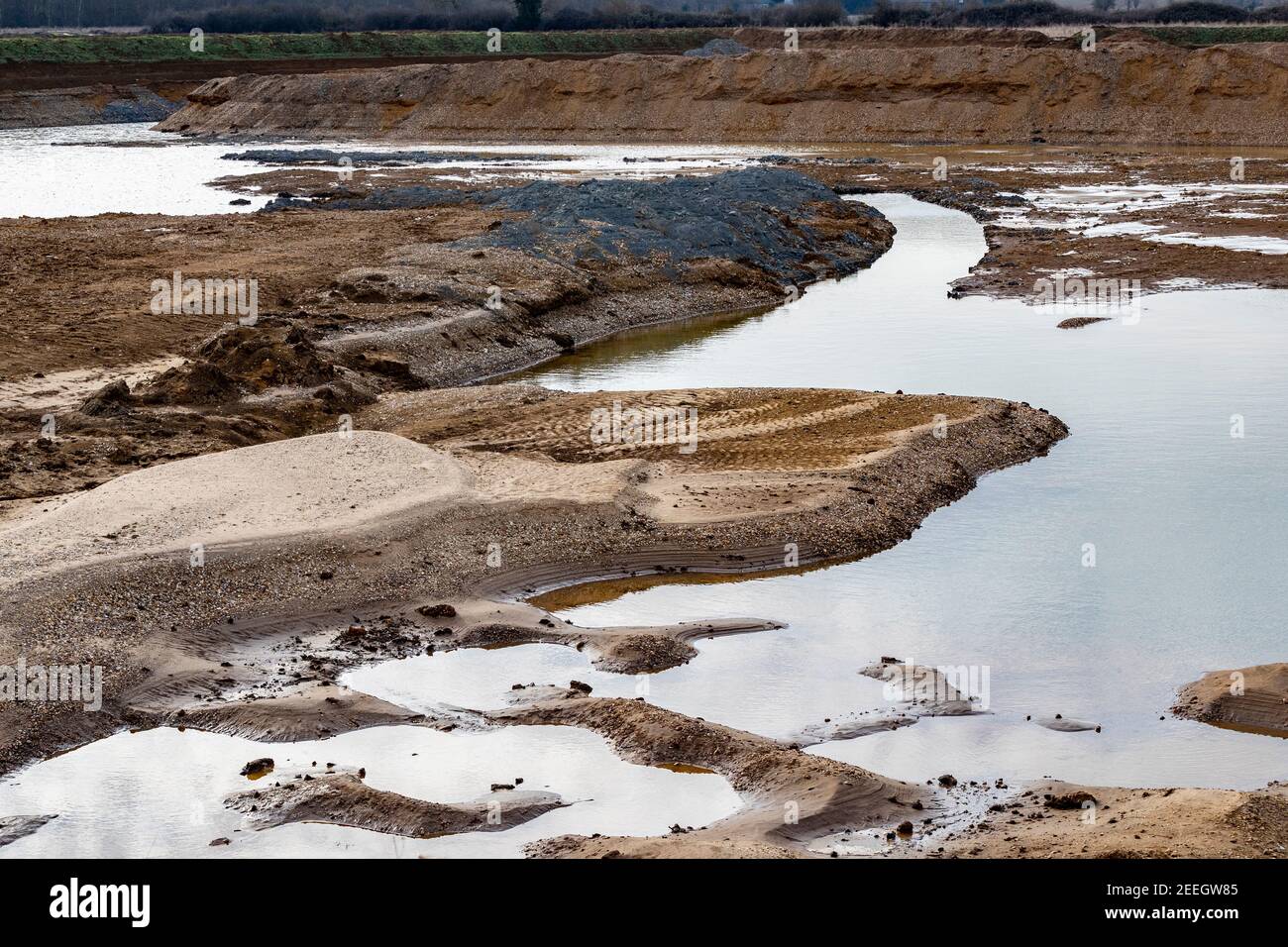 Hanson agrège une nouvelle carrière le long de la vallée de Nene entre Cogenhoe et Grendan qui a récemment été creusé montrant le gravier qui a été extrait, Nort Banque D'Images