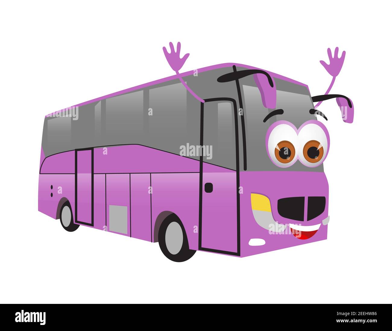 Collection d'objets de voyage drôle: Bus de voyage drôle sur fond blanc, dessin plat vectoriel illustration Illustration de Vecteur
