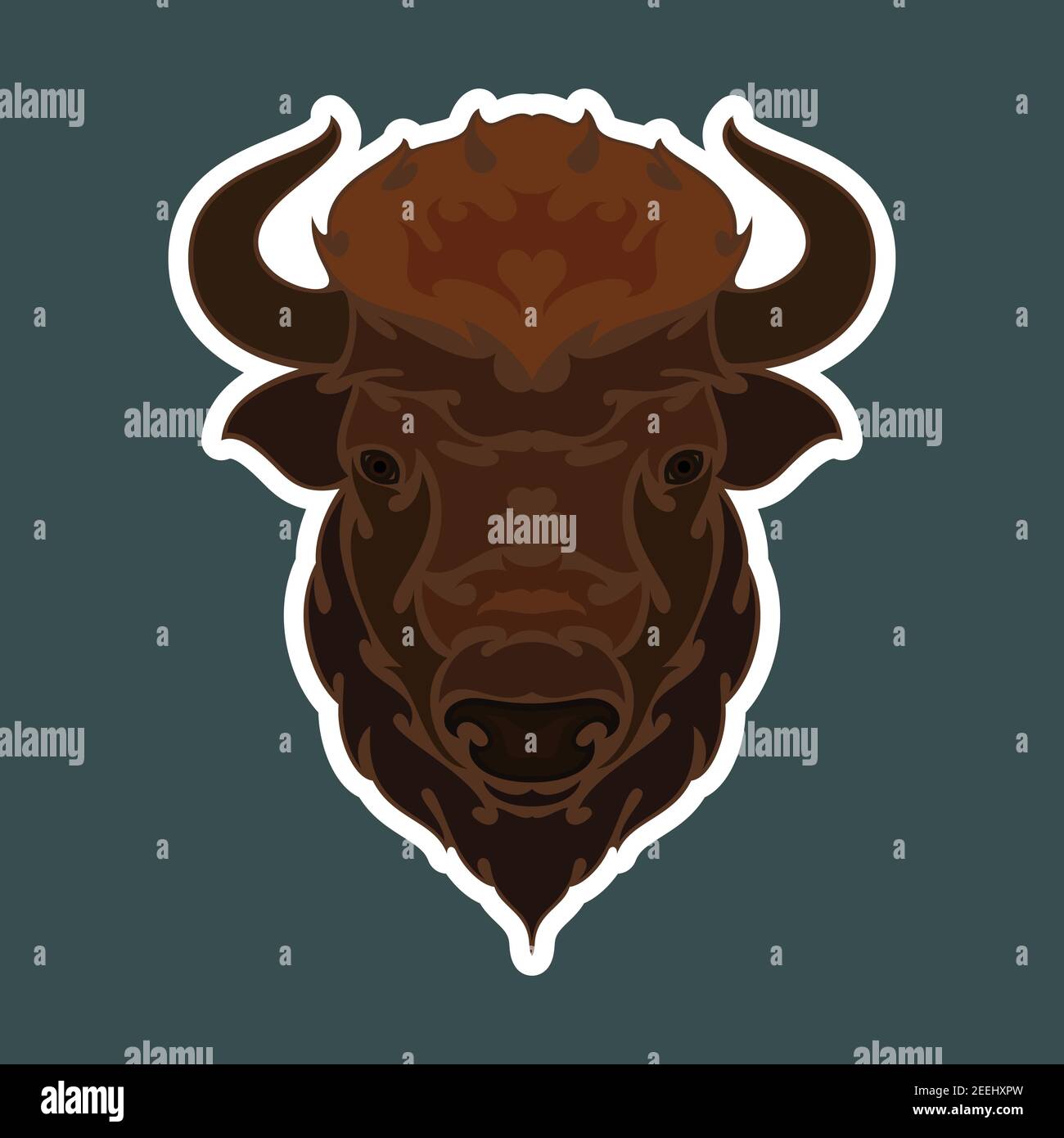 Portrait abstrait dessiné à la main d'un bison. Autocollant. Illustration vectorielle colorée stylisée isolée sur fond sombre. Illustration de Vecteur