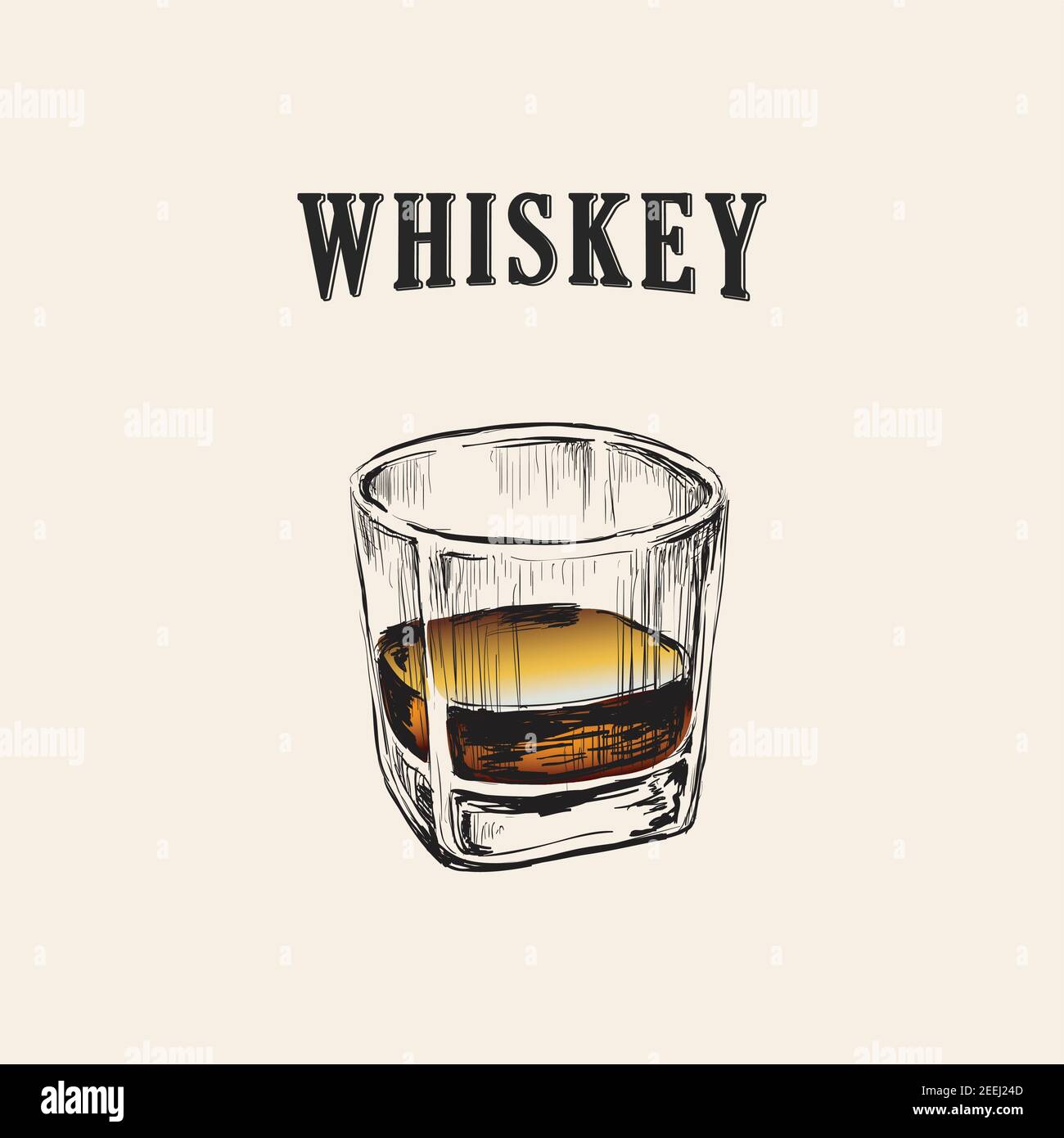 Illustration de la boisson tirée à la main en verre à whisky Illustration de Vecteur