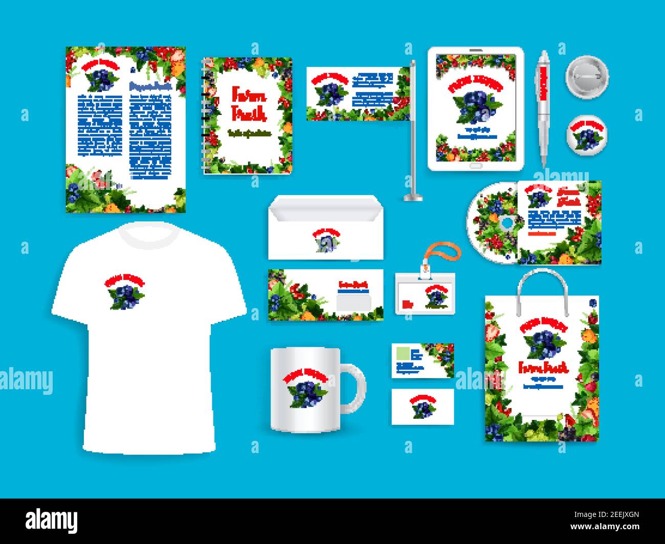 Berry Corporate vector Identity templates ensemble de fournitures de promotion de marque icônes de papeterie, de vêtements de t-shirt, de cartes de visite, de drapeaux ou de mugs et vierge Illustration de Vecteur