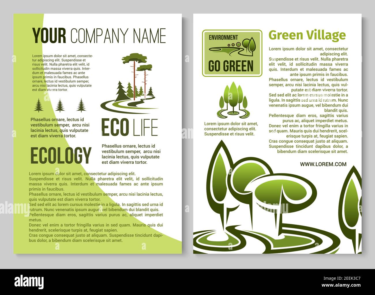 Modèle d'affiche d'information sur l'écologie et la protection de l'environnement. Bandeau vert d'affaires et écologique avec arbres de parc de ville et urbain Illustration de Vecteur