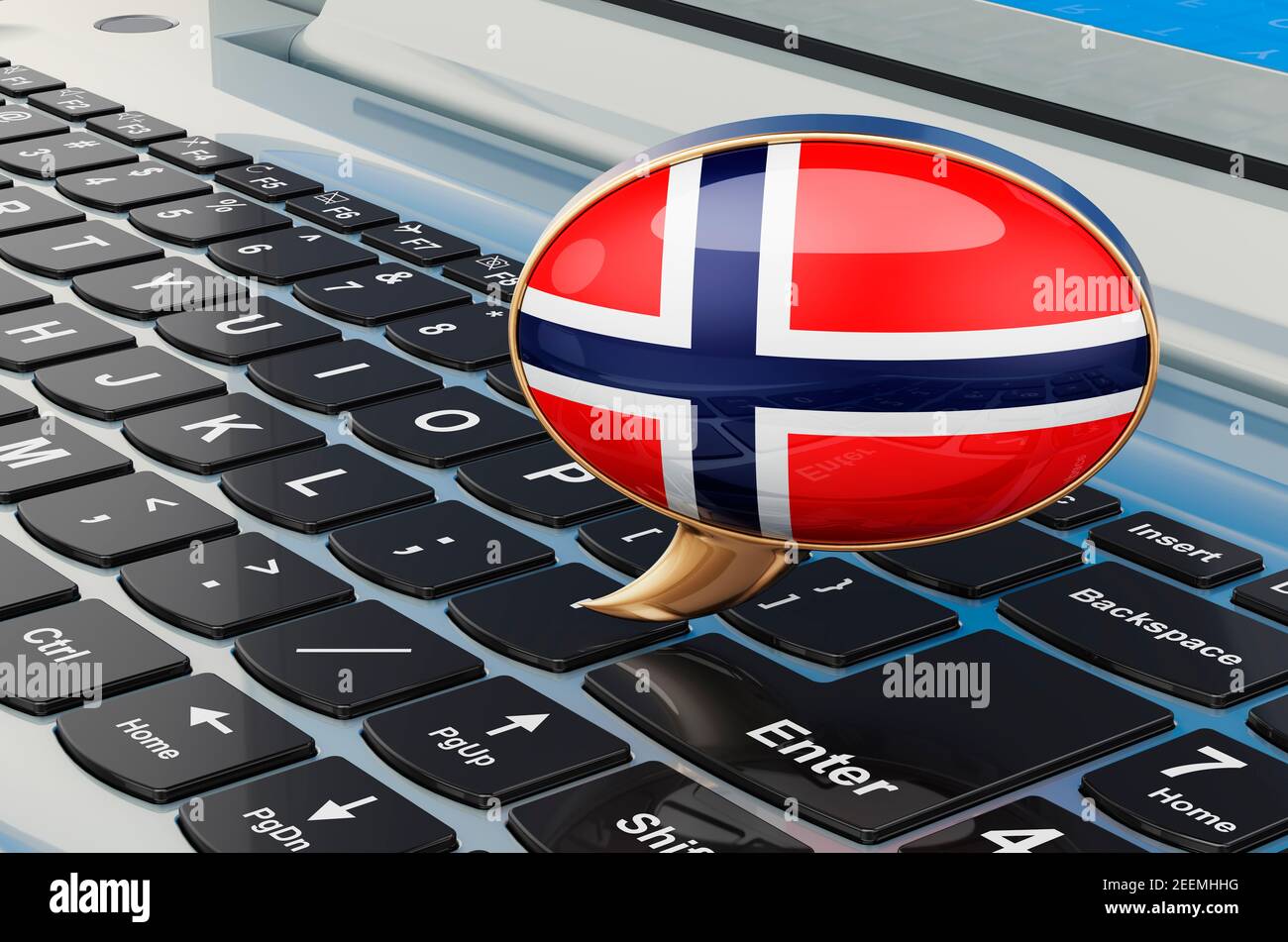 Découvrez le concept en ligne norvégien. Ballon vocal avec drapeau norvégien, rendu 3D isolé sur fond blanc Banque D'Images