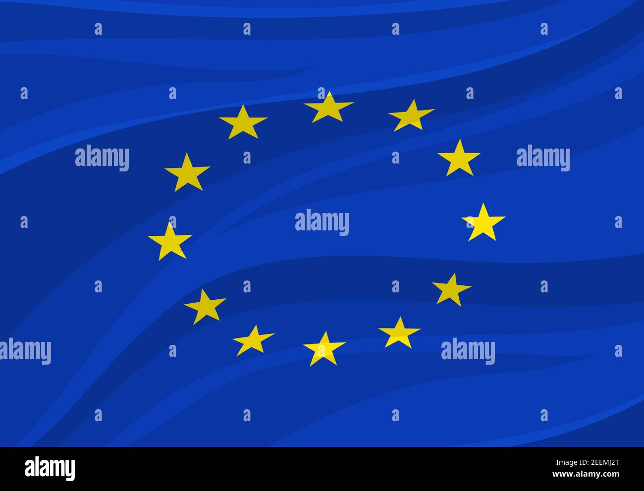 Tissu ondulé vecteur drapeau de l'Union européenne. Vector drapeau officiel de l'UE ou du Conseil de l'Europe et symbole des étoiles jaunes d'or et fond de champ bleu sur le flagpol Illustration de Vecteur