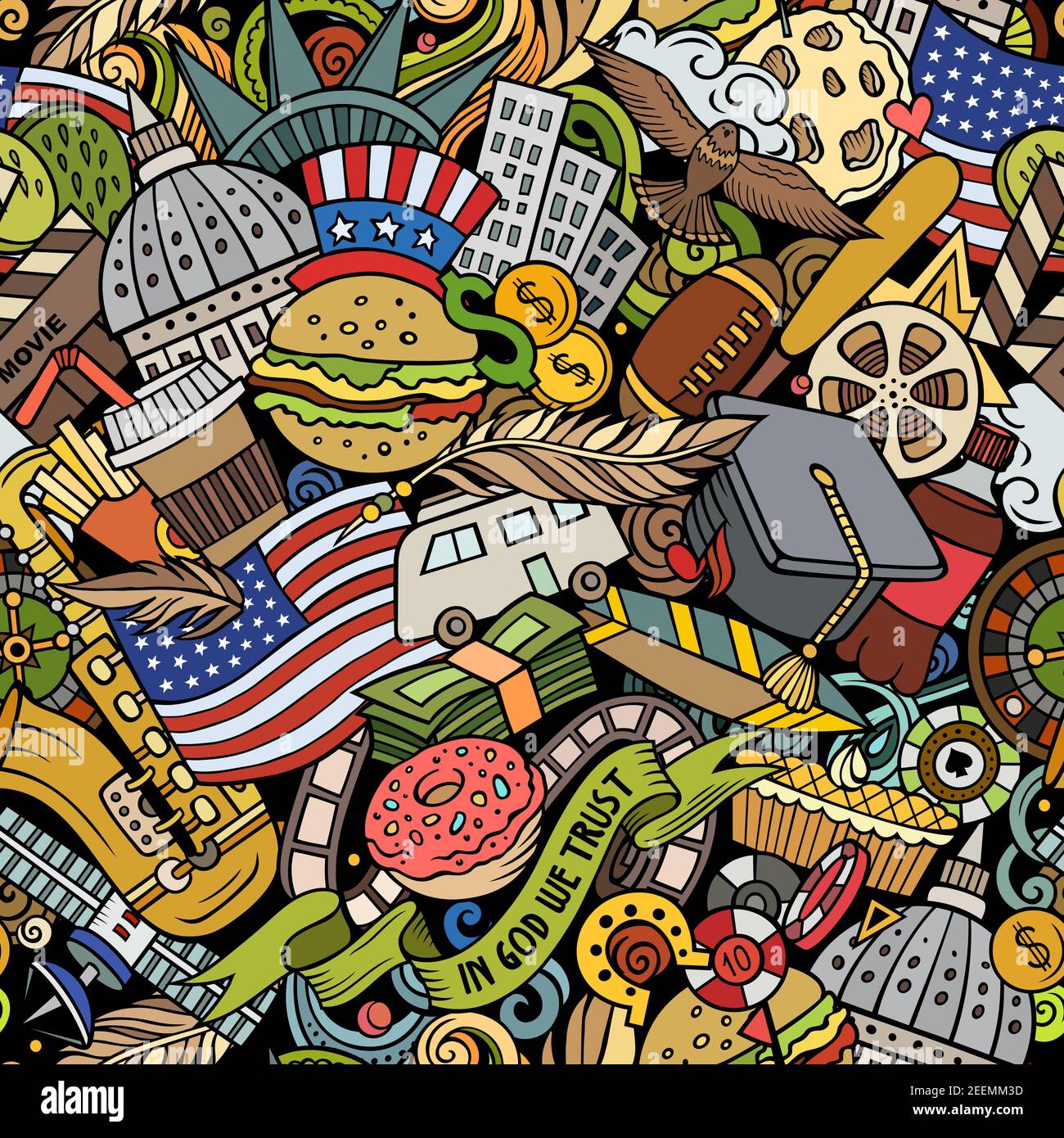 Dessin animé motif USA sans couture. Illustration de Vecteur