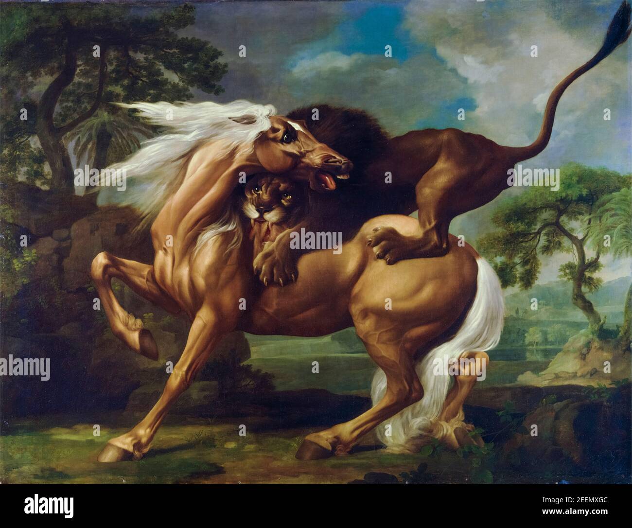 George Stubbs, peinture, UN Lion attaquant un cheval, 1762 Banque D'Images