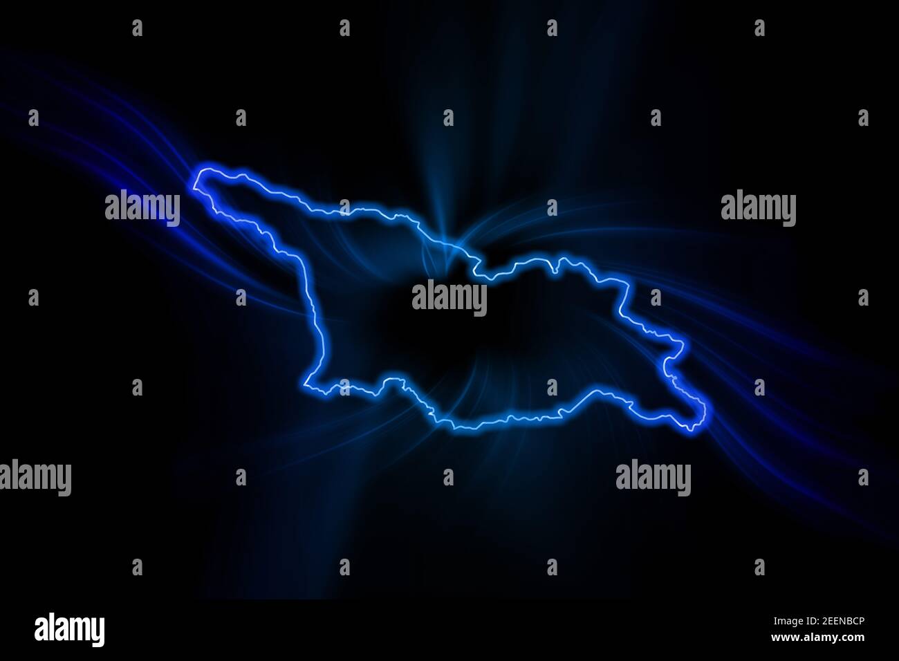Carte lumineuse de Géorgie, carte moderne en bleu, sur fond sombre Banque D'Images