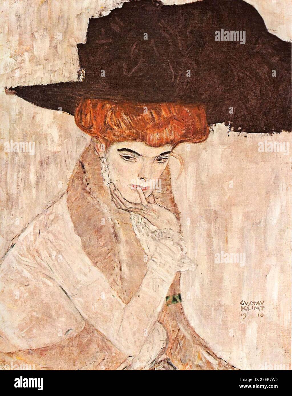 Gustav Klimt. Peinture intitulée « Woman in a Black Feather Hat ( Der schwarze Hut) » de Gustav Klimt (1862-1918), huile sur toile, 1910 Banque D'Images